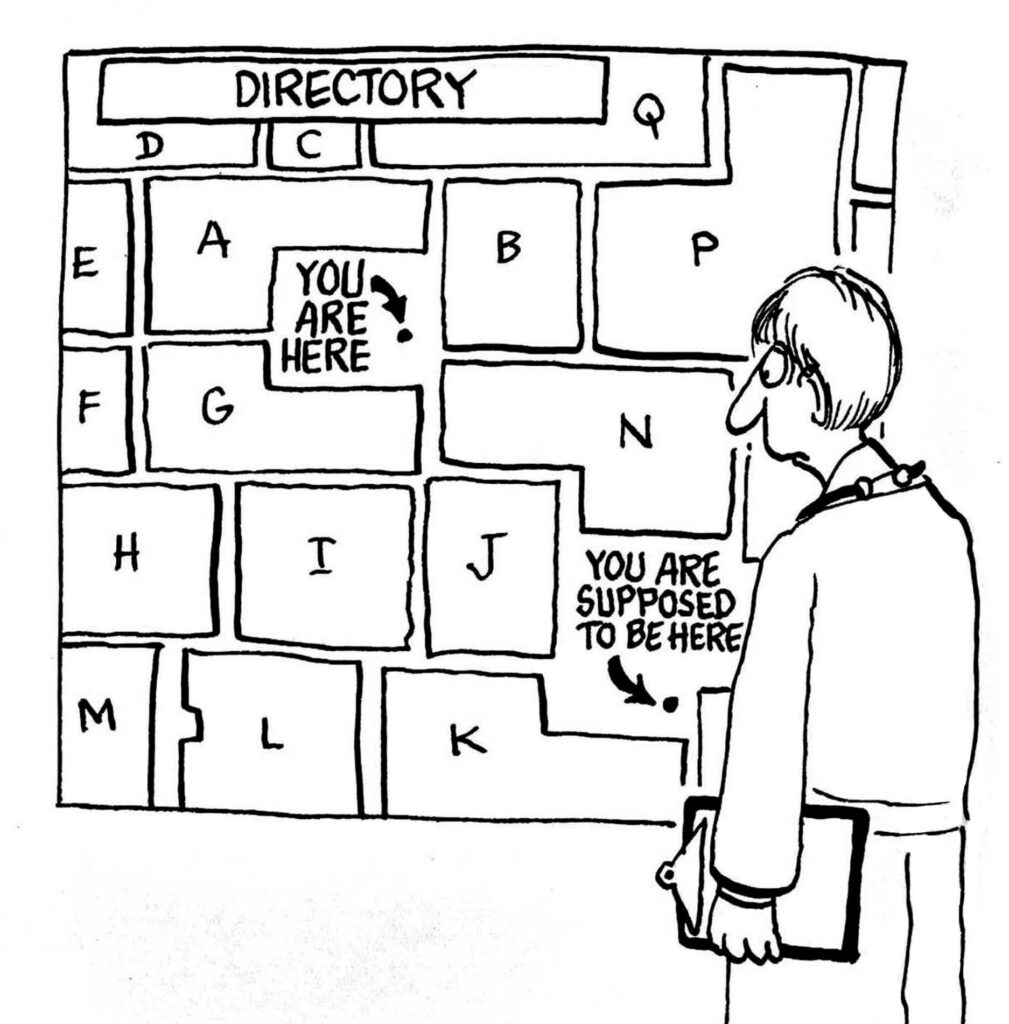 Cartoon of "you are here" airport map